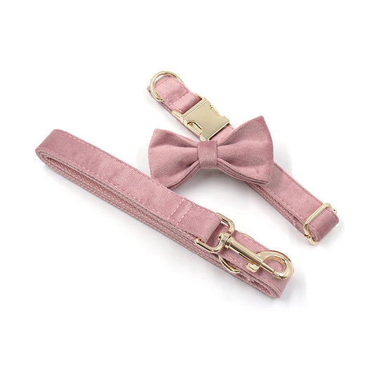 Pink Velvet Dog Collar, Bow, and Leash