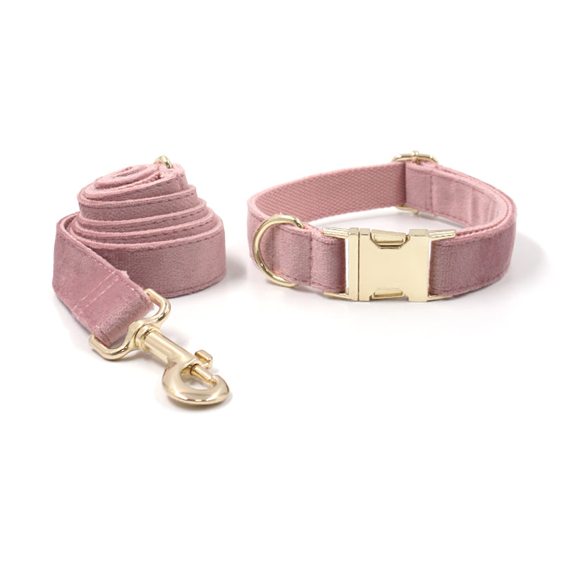 Pink Velvet Dog Collar, Bow, and Leash