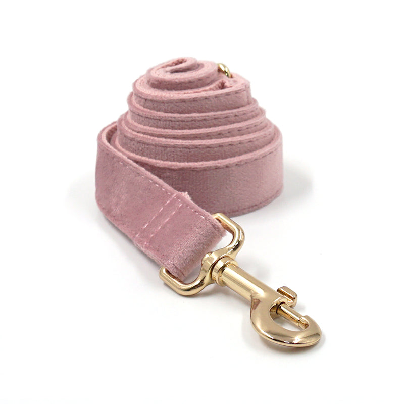 Pink Velvet Dog Collar, Bow, and Leash