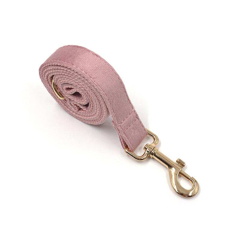 Pink Velvet Dog Collar, Bow, and Leash